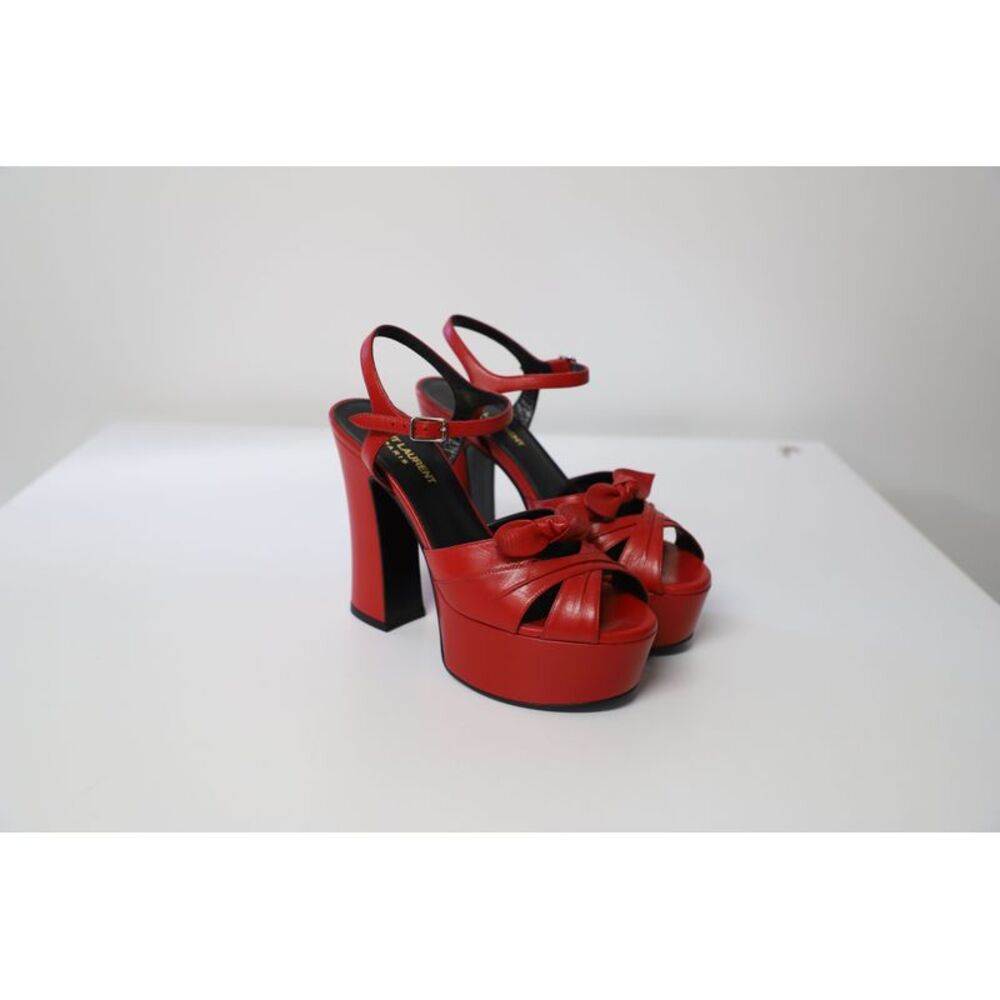 Saint Laurent Candy Bow Platform Sandals in Red Leather - Picture 3 of 7